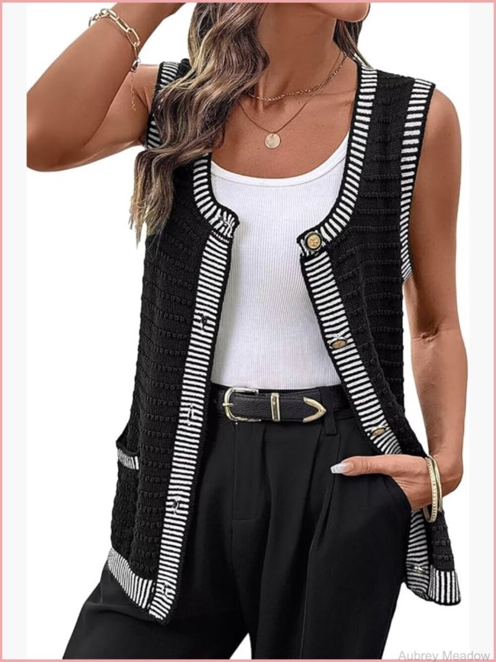 Sleeveless Button Down Cardigan Sweater with Pockets - Vest